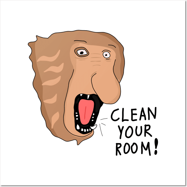 Clean Your Room -  Funny Cartoon Illustration of Proboscis Monkey Wall Art by ManoTakako